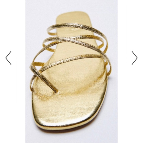 ZARA GOLD STRAPPY FLAT SANDALS - Picture 5 of 6